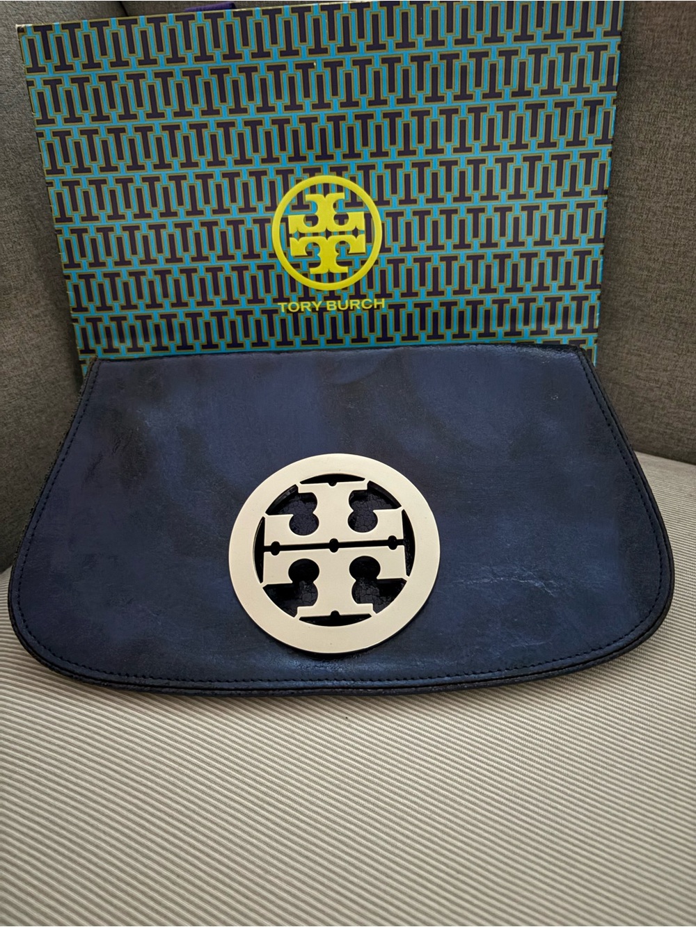 Tory Burch Reva Leather Clutch with TB Logo Medallion - Picture 7 of 7